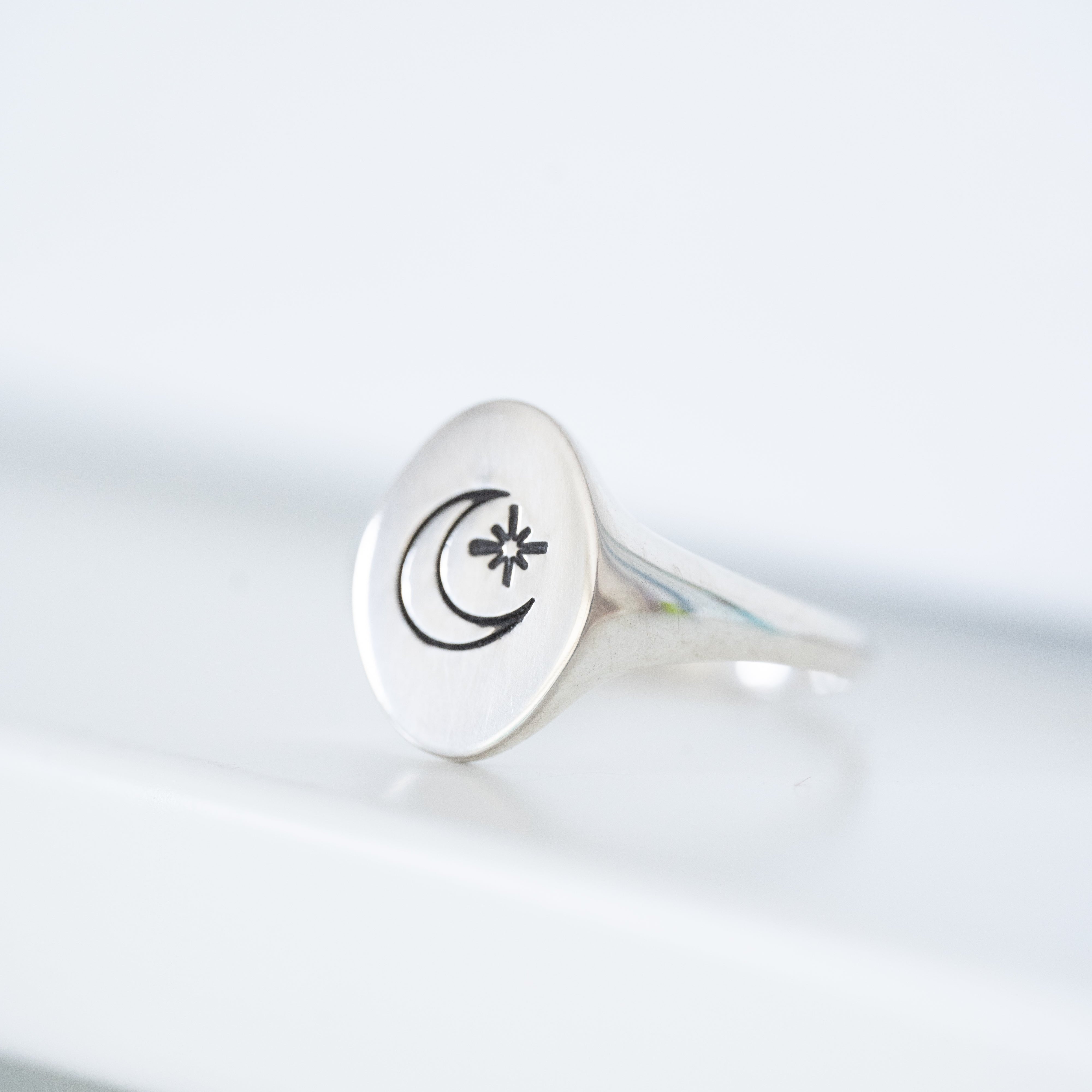 Celestial Moon Sterling Silver Signet Ring – Amara Blue Designs